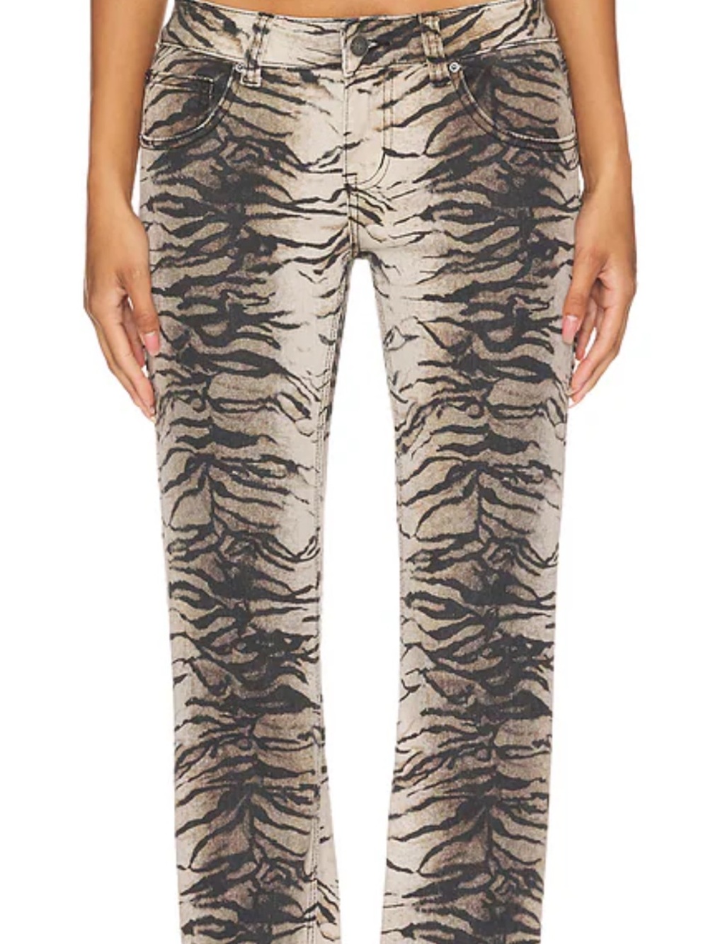 Fashion Nova Taupe & Black Animal-Print Boot Cut Pants